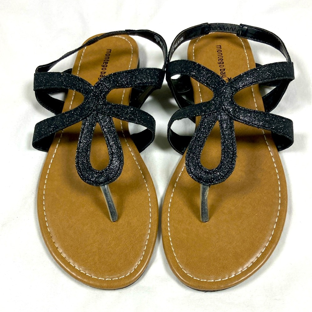 Montego Bay Club women’s strappy, black, glittery, flip-flop sandals size 9